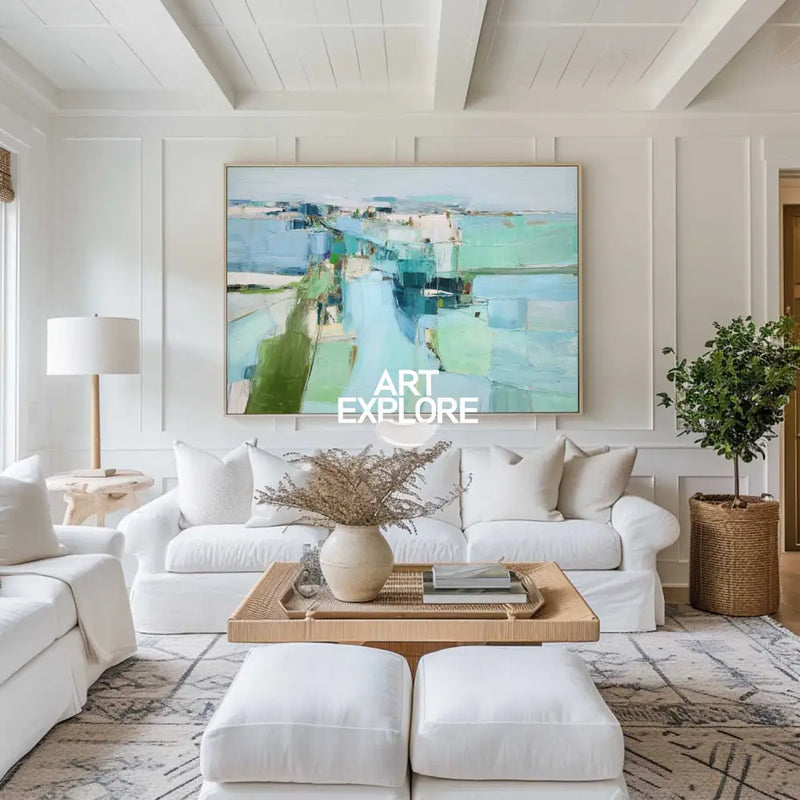 Blue Green Wall Art Blue Textured Painting Large Blue Minimalist Canvas Art Blue Abstract Painting