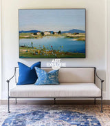 Blue Lake Scenery Painting Large Blue Textured Landscape Wall Art Blue Abstract Wall Art For Sale