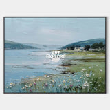 Large Blue Scenery Oil Painting Blue Lake Textured Wall Art Modern Blue Landscape Wall Art For Sale