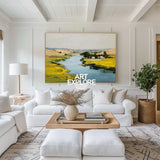 Large Blue Lake Painting Blue Lake View Canvas Art Modern Blue Textured Landscape Wall Art For Sale