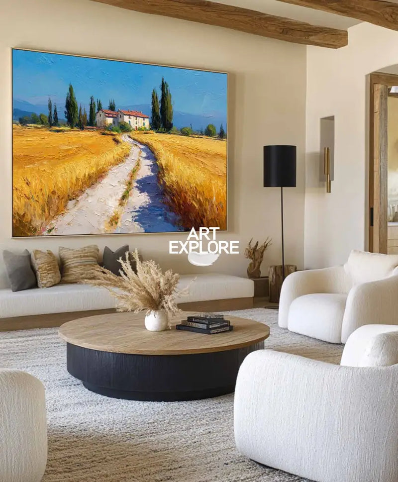 Modern Wall Decor – Rich Textured Countryside Road Landscape Art Painting for Lounge