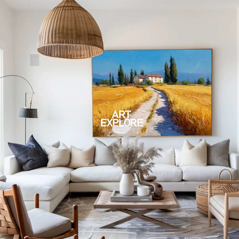 Modern Wall Decor – Rich Textured Countryside Road Landscape Art Painting for Large Spaces
