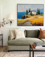Seaside Escape Oil Painting – Vibrant Modern Mediterranean Landscape Art with Luxurious Textures by ArtExplore