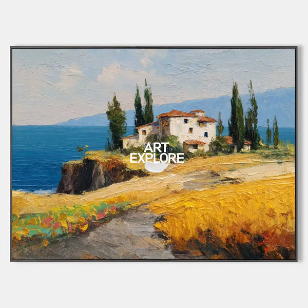 Luxury Seaside Landscape Art – Modern Rich Texture Oil Painting by ArtExplore for Spacious Wall Decor