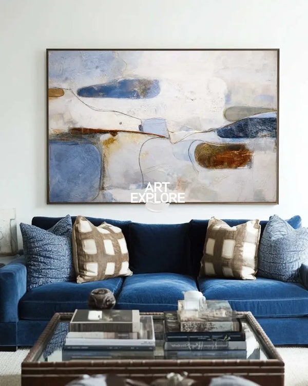 Handmade Blue Wabi-Sabi Textured Canvas – Soothing Large Modern Wall Art | ArtExplore