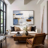 Abstract Blue Wabi-Sabi Oil Canvas for Office & Living Room – Handmade Wall Art | ArtExplore