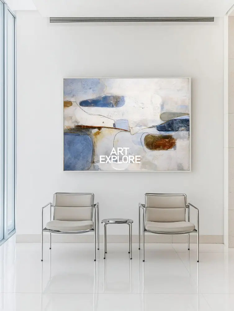 Minimalist Blue Wabi-Sabi Canvas – Horizontal Art for Hallway & Dining Room | ArtExplore
