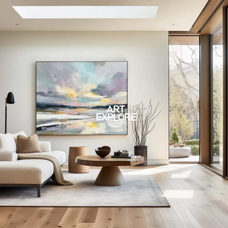 Serene Blue Scenery Oil Painting – Abstract Landscape Art for Relaxing Ambiance by ArtExplore