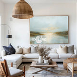 Misty Dawn Lake on Canvas – Textured Oil Painting for Contemporary Minimalist Interiors