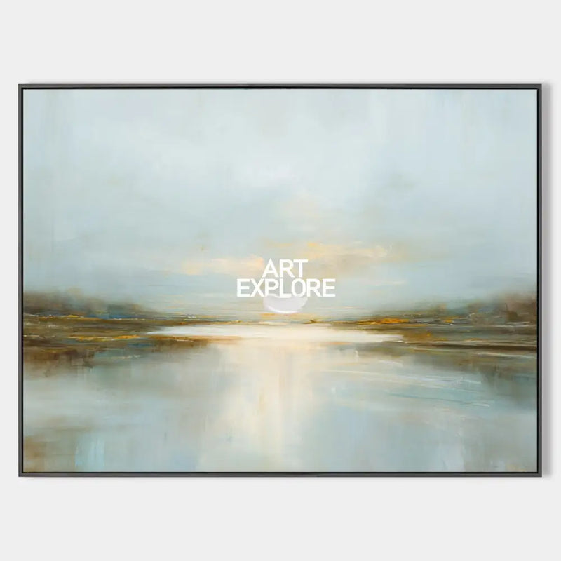 Modern Blue Lake Sunrise Oil Painting Large Serene Sunrise Lake Wall Art Minimalist Art by ArtExplore