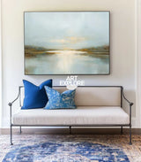 ArtExplore Blue Lake Sunrise Wall Art – Large Modern Handmade Painting