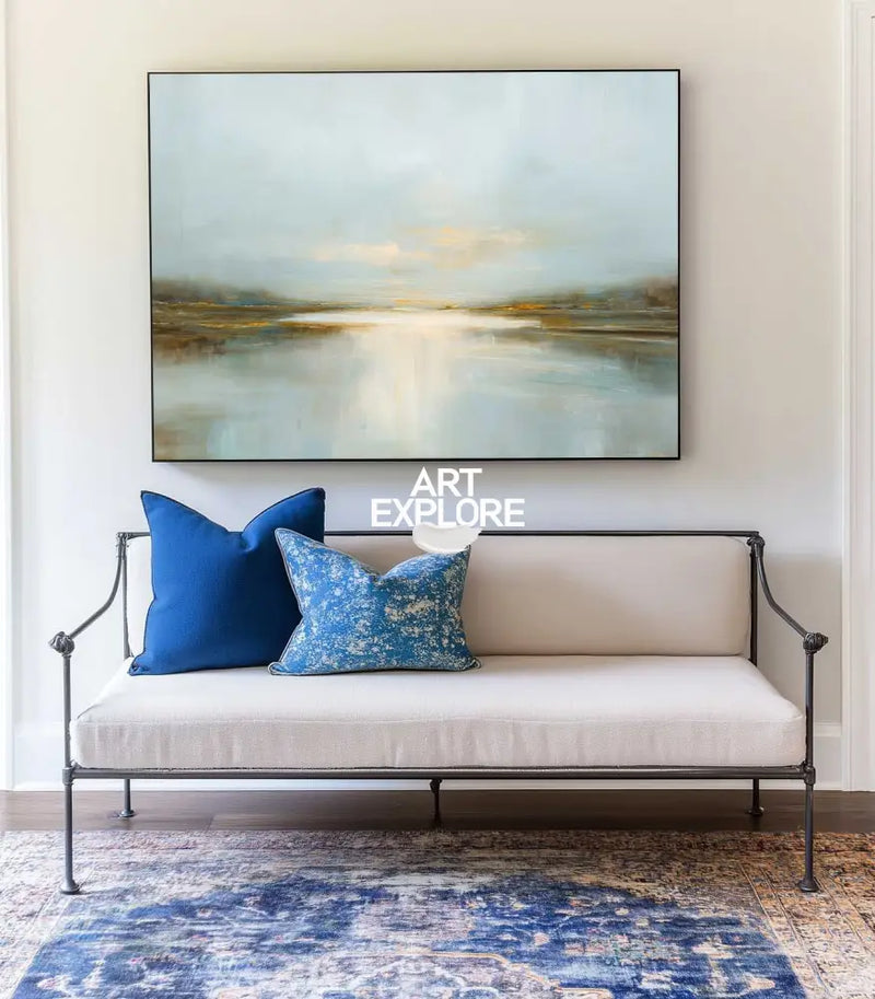 ArtExplore Blue Lake Sunrise Wall Art – Large Modern Handmade Painting