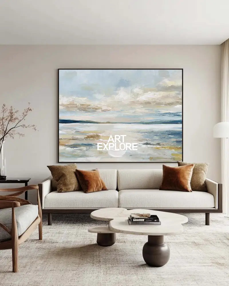 Calming Misty Lake – Large Handmade Oil Painting on Canvas – Modern Wall Art by ArtExplore