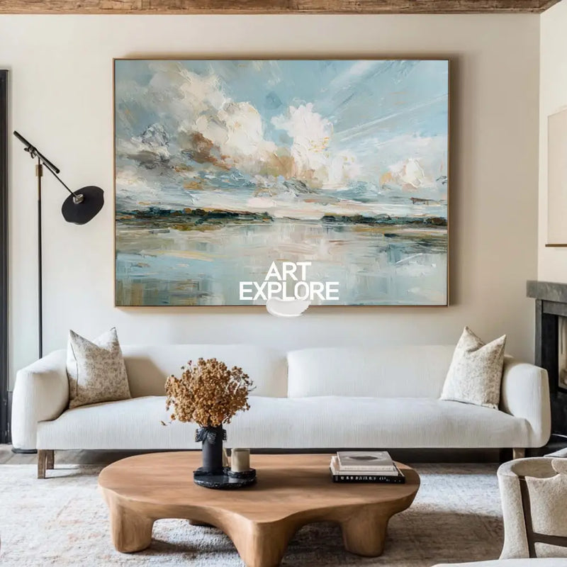 Oversized Blue Sky and Water Painting for Modern Interiors, Oil on Canvas – ArtExplore