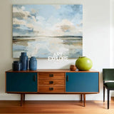 Handmade Blue Landscape Painting for Bedroom | Large Modern Canvas Texture Art | ArtExplore