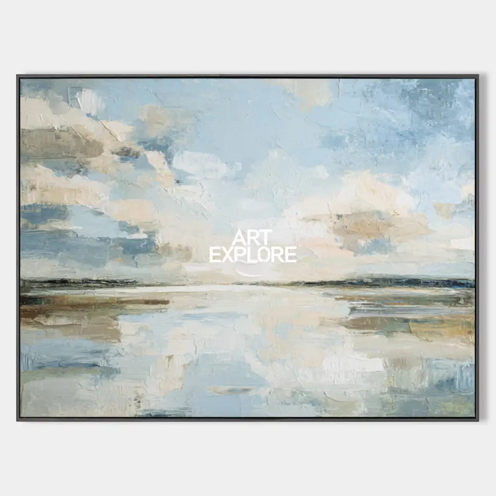 Large Blue Landscape Oil Painting for Modern Living Room Wall | Handmade ArtExplore Canvas