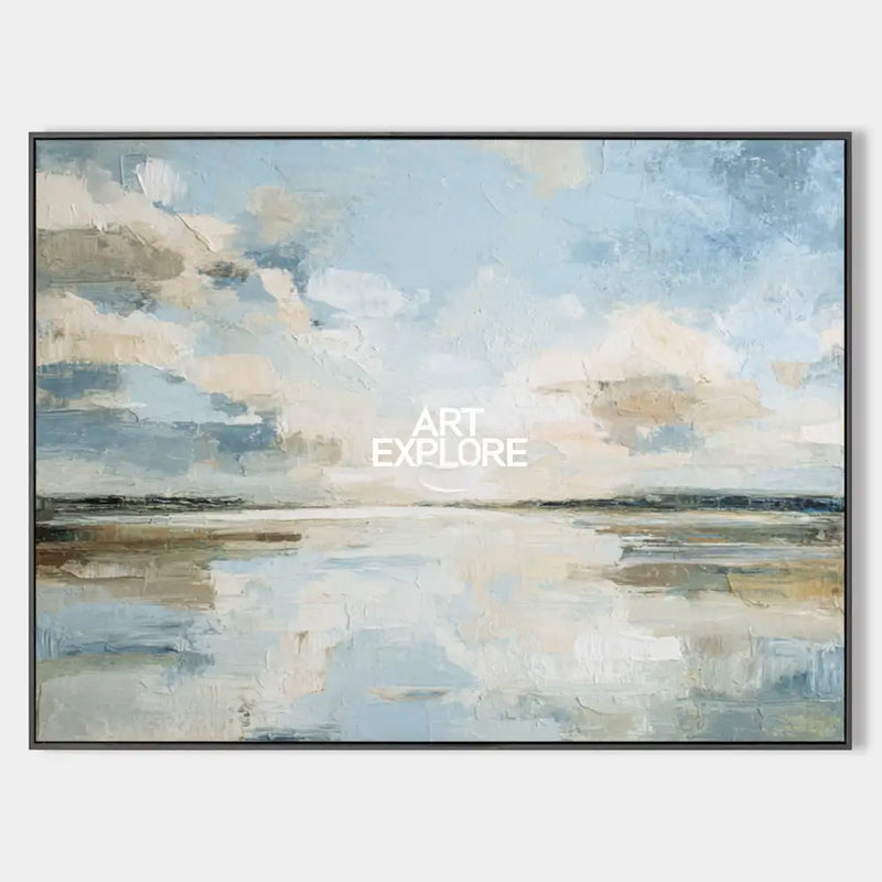 Large Blue Landscape Oil Painting for Modern Living Room Wall | Handmade ArtExplore Canvas