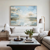 Abstract Lake Sunrise Artwork | Large Blue Textured Canvas Painting for Office | ArtExplore