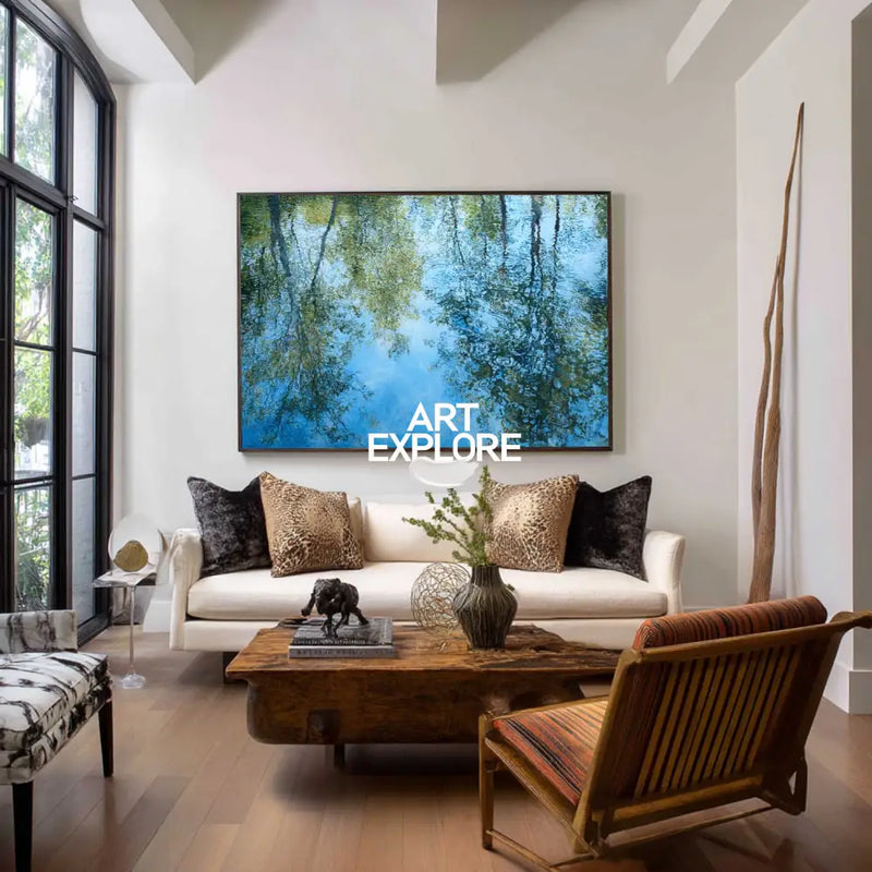 Minimalist Blue Water Landscape Painting – Large Canvas Art for Lounge or Bedroom | ArtExplore