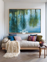 Minimalist Handmade Oil Painting – Blue Reflection Scenery for Office & Lounge | ArtExplore