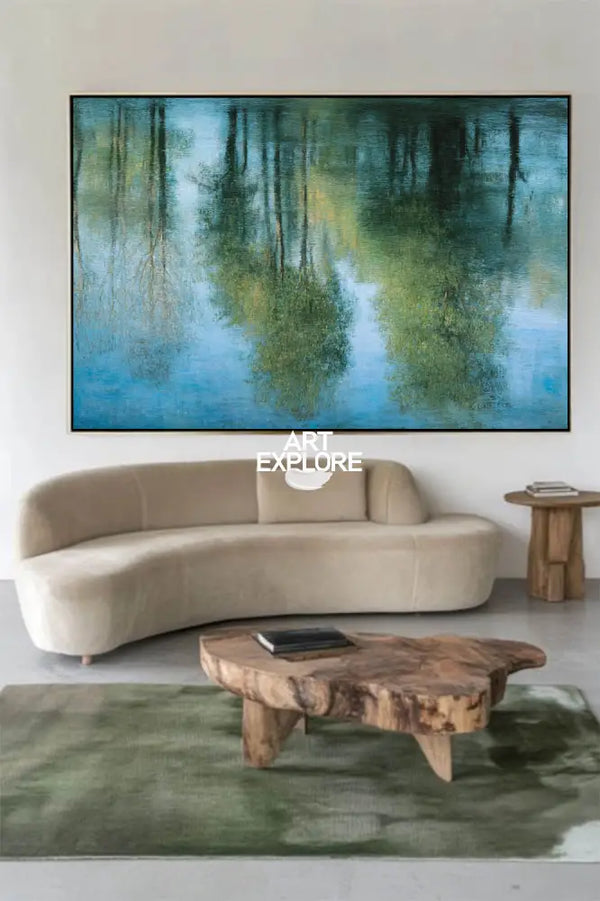 Modern Blue Scenic Wall Art – Large Textured Handmade Oil Painting for Home Decor | ArtExplore