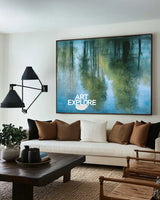 Horizontal Blue Reflection Painting – Minimalist Modern Wall Art for Living Room & Hallway | ArtExplore