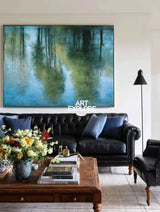 Blue Water Reflection Oil Painting – Modern Minimalist Large Wall Decor | ArtExplore