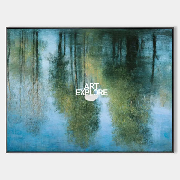 Blue Water Reflection Oil Painting – Modern Minimalist Large Wall Decor Landsacpe Art | ArtExplore