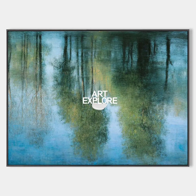 Blue Water Reflection Oil Painting – Modern Minimalist Large Wall Decor Landsacpe Art | ArtExplore