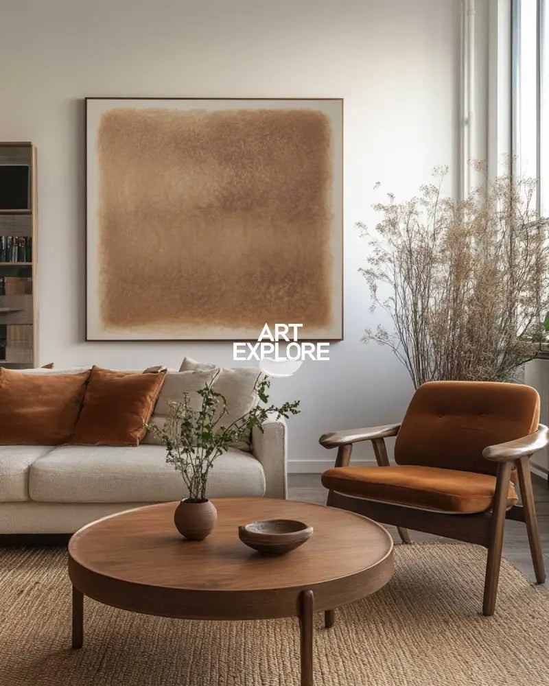 Large Beige Wall Art Gradient Monochrome Color Textured Wall Art Modern Beige Abstract Painting