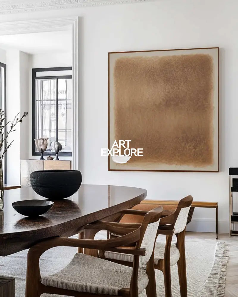 Large Beige Wall Art Gradient Monochrome Color Textured Wall Art Modern Beige Abstract Painting