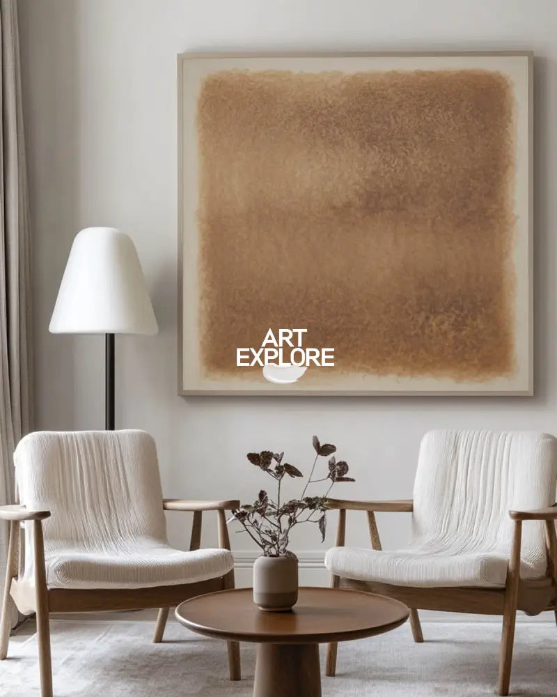 Large Beige Wall Art Gradient Monochrome Color Textured Wall Art Modern Beige Abstract Painting