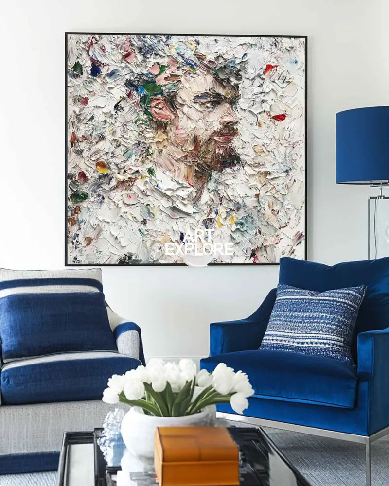 Modern Man Portrait Canvas Painting Rich Textured Art Painting Large Cavas Wall Art For Living Room