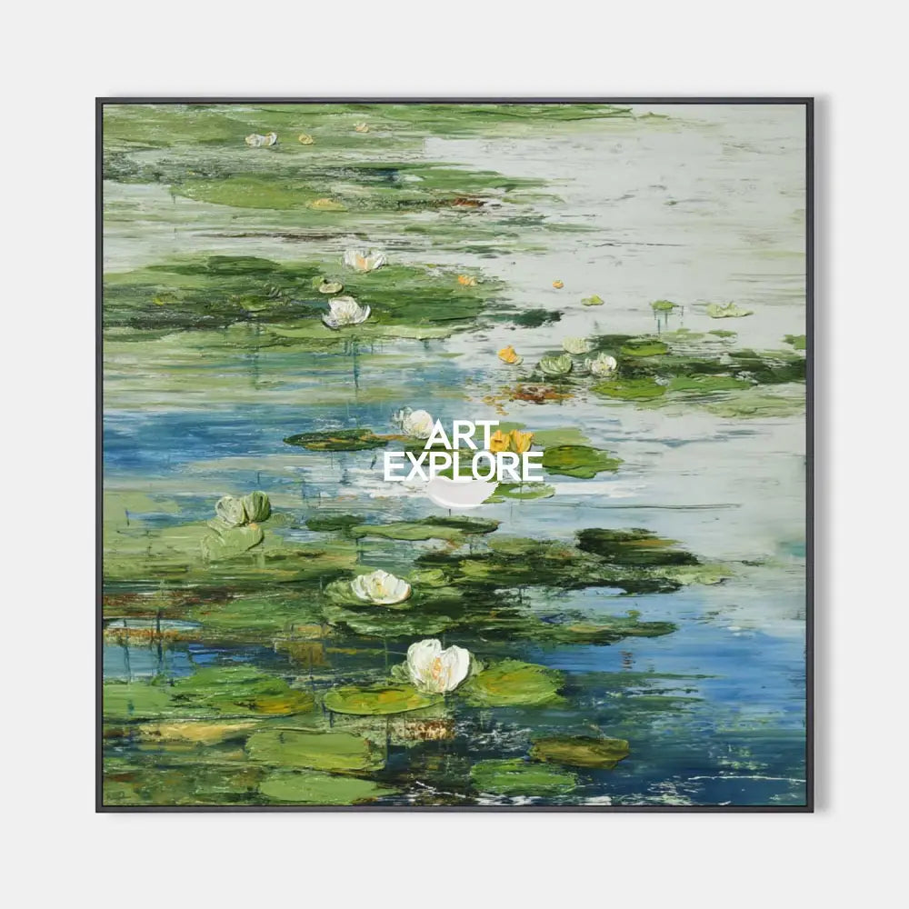 Green Lotus Oil Painting Green Pond Textured Artworks Large Green Abstract Canvas Art For Livingroom