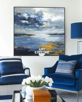 Large Blue Ocean Painting Blue Sea Wave Textured Artworks Large Blue Sea Wave Canvas Art For Sale