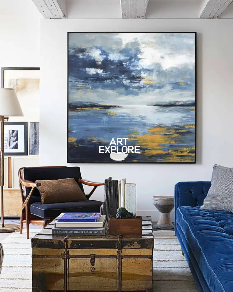 Large Blue Ocean Painting Blue Sea Wave Textured Artworks Large Blue Sea Wave Canvas Art For Sale
