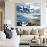 Large Blue Ocean Painting Blue Sea Wave Textured Artworks Large Blue Sea Wave Canvas Art For Sale