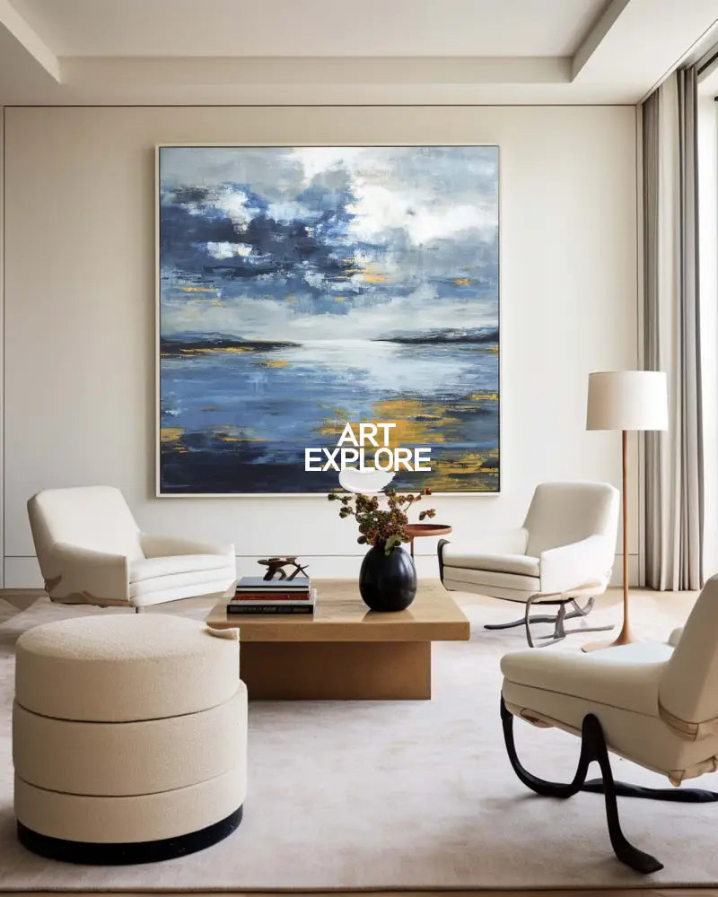 Large Blue Ocean Painting Blue Sea Wave Textured Artworks Large Blue Sea Wave Canvas Art For Sale