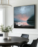 Large Dark Blue Sea and Sunset Painting Seaside Textured Art Modern Blue Abstract Wall Art For Sale