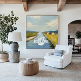 Blue Rural Lake Scenery Oil Painting Large Blue Lake Textured Abstract Landscape Wall Art For Sale