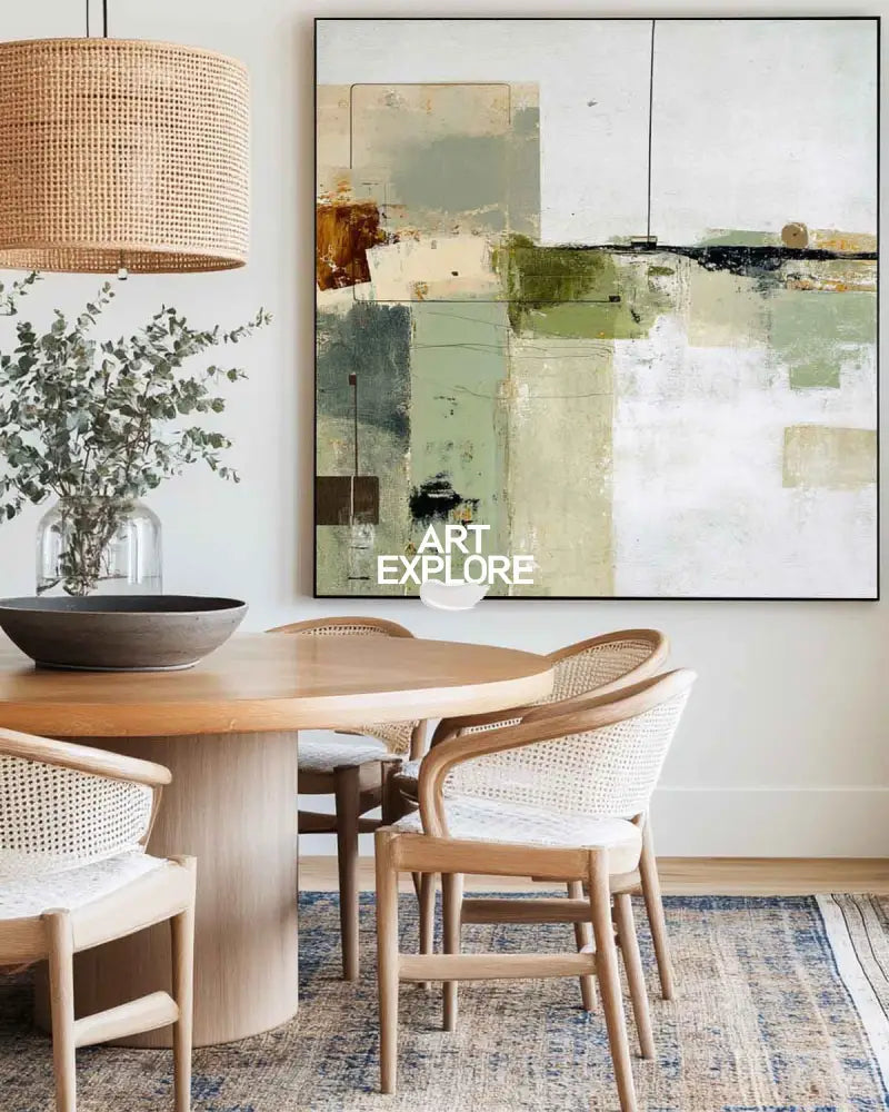 Wabi-sabi Green Painting Sage Textured Artworks Large Green Abstract Canvas Art Green Square Art