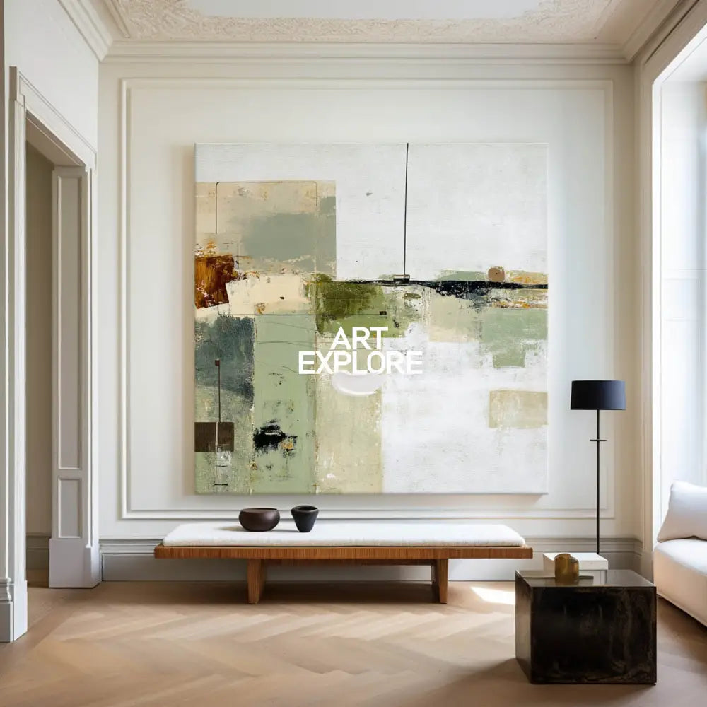 Wabi-sabi Green Painting Sage Textured Artworks Large Green Abstract Canvas Art Green Square Art