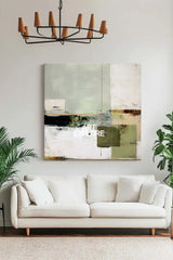 Wabi-sabi Green Painting Sage Textured Artwork Large Handcrafted Abstract Canvas Art  For Livingroom