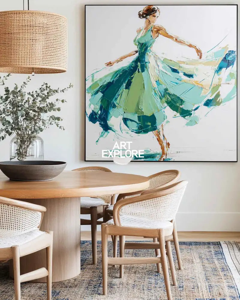 ArtExplore Modern Abstract Woman Dancing Wall Art – Large Textured Canvas Painting for Home Decor