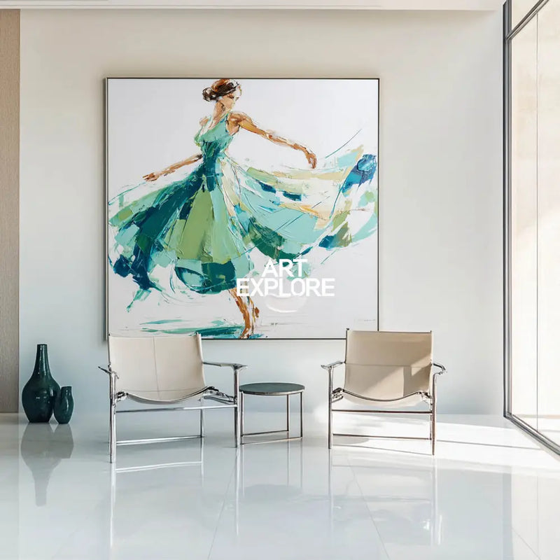 ArtExplore Modern Abstract Woman Dancing Wall Art – Large Textured Canvas Painting for Home Decor