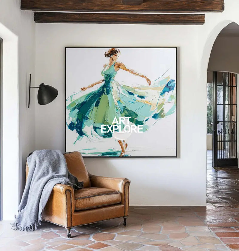ArtExplore Modern Abstract Woman Dancing Wall Art – Large Textured Canvas Painting for Home Decor