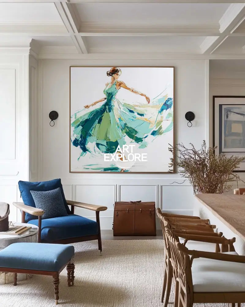 ArtExplore Modern Abstract Woman Dancing Wall Art – Large Textured Canvas Painting for Home Decor