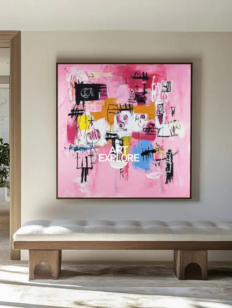 Large Pink Graffiti Painting Basquiat Painting ArtExplore Modern Abstract Graffiti Wall Art For Wall Decor