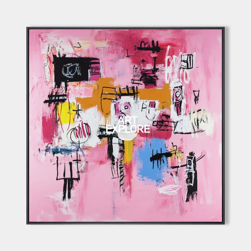 Large Pink Graffiti Painting Basquiat Painting ArtExplore Modern Abstract Graffiti Wall Art For Sale