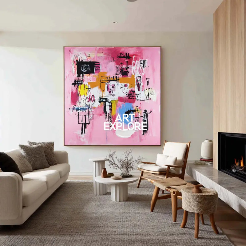 Large Pink Graffiti Painting Basquiat Painting ArtExplore Modern Abstract Graffiti Wall Art For Living Space